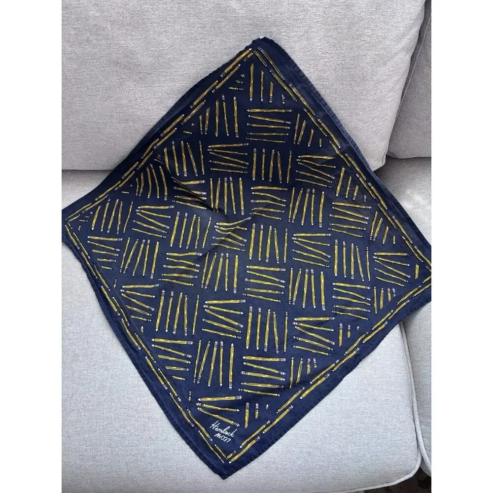Hemlock No. 037 Cotton Scarf Blue/Yellow Pencil Print Pattern
